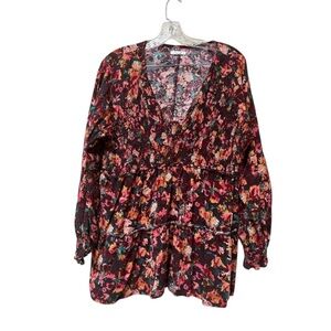 Maurices Plus Size 1X Floral Babydoll Blouse Boho Smocked Empire Waist